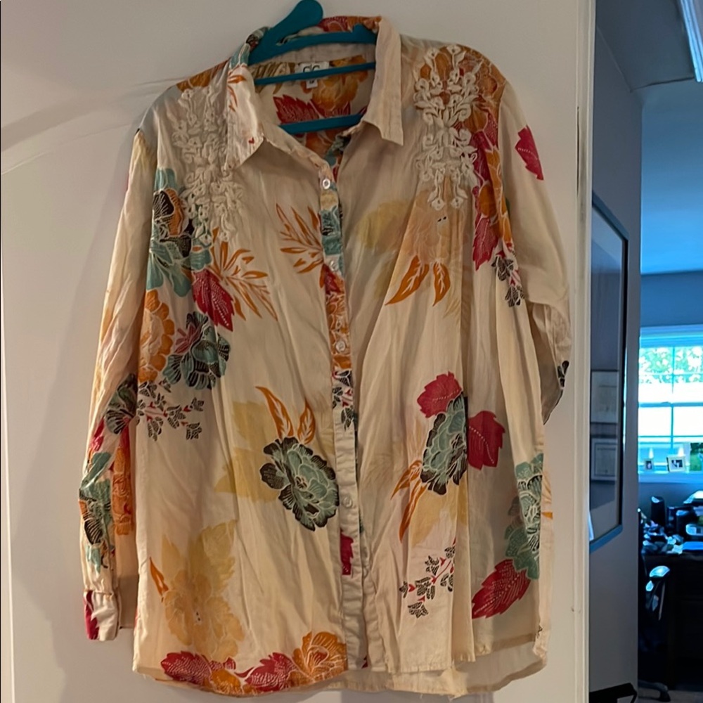 Floral Button Down Shirt - Cream Multicolor